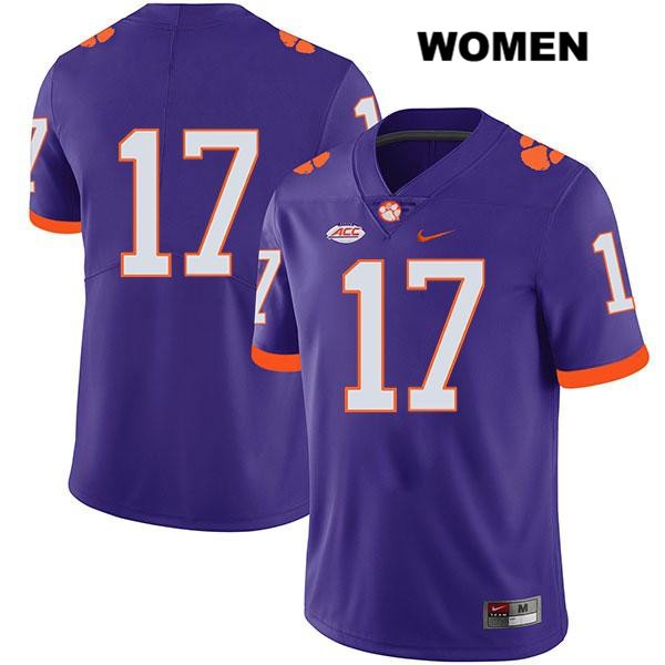 Women's Clemson Tigers #17 Kane Patterson Stitched Purple Legend Authentic Nike No Name NCAA College Football Jersey HIY0146JO